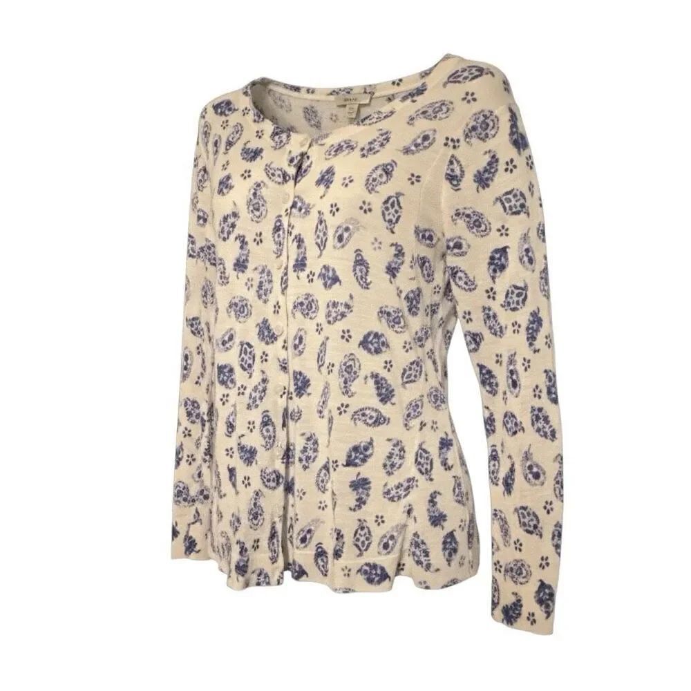 Ann Taylor LOFT Blue & Ivory Paisley Button Front Knit Top | Size L